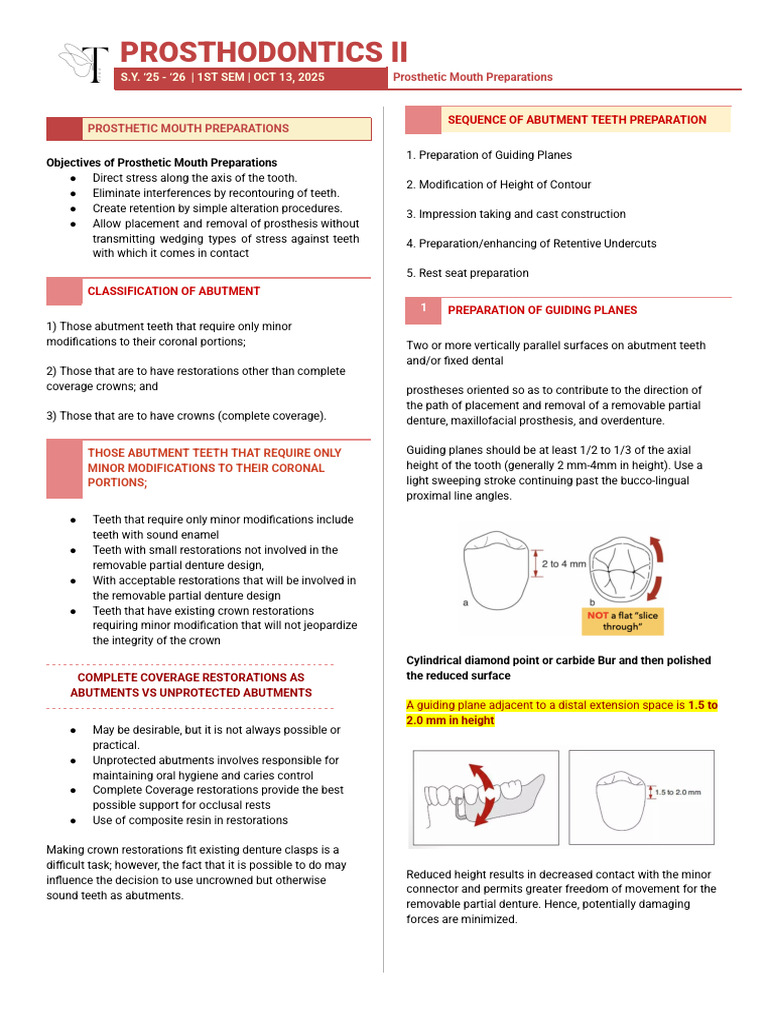 Prosthetic Mouth Preparations Guide | PDF | Dentistry | Mouth