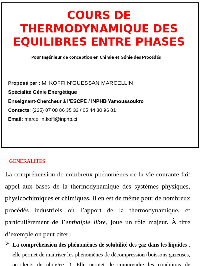 Thermodynamique des Équilibres de Phases | PDF | Transition de phase ...