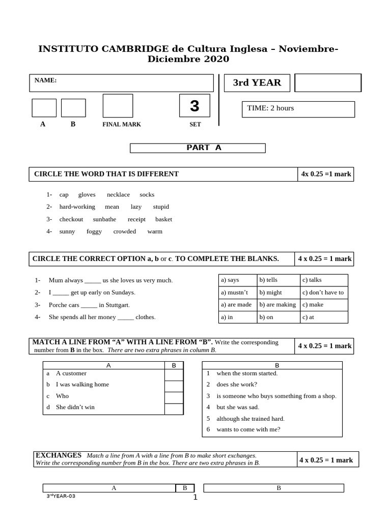 Cambridge English Test November 2020 | PDF | Perfect (Grammar) | Meal