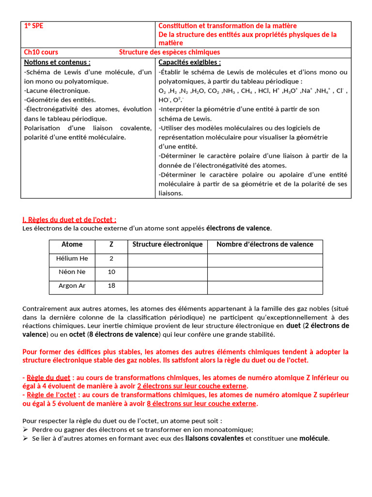 Structure et propriétés des molécules chimiques | PDF | Liaison ...