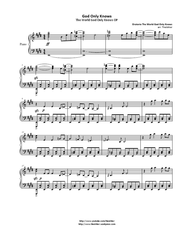 The World God Only Knows Opening Piano Sheet Music