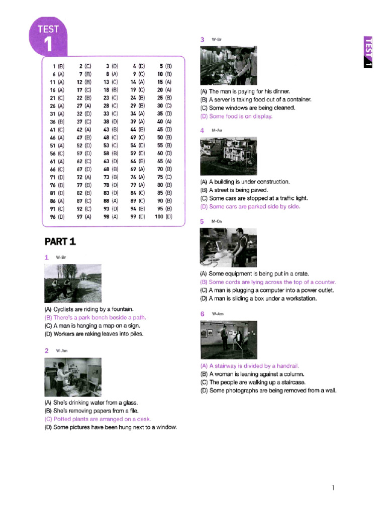 LISTENING - Answer and Transcripts Test 1 | PDF