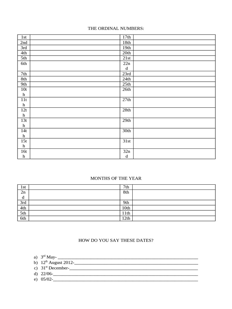 Ordinal Numbers and Date Formats Guide | PDF