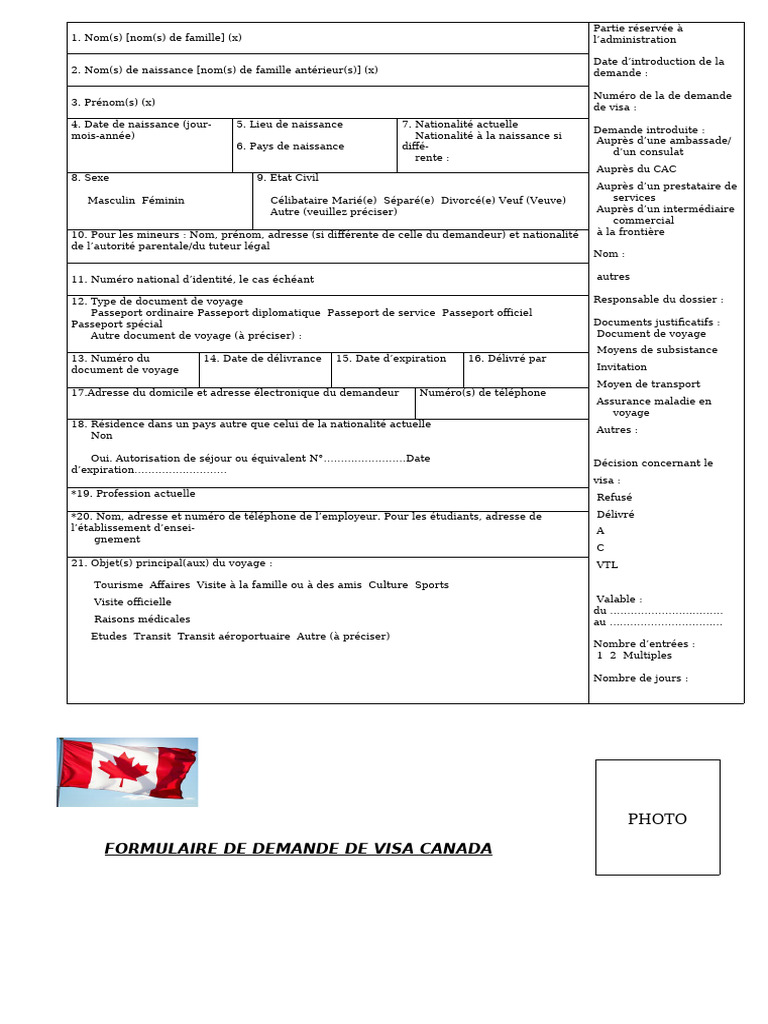 Formulaire de demande de visa Canada | PDF | Visa (Document)