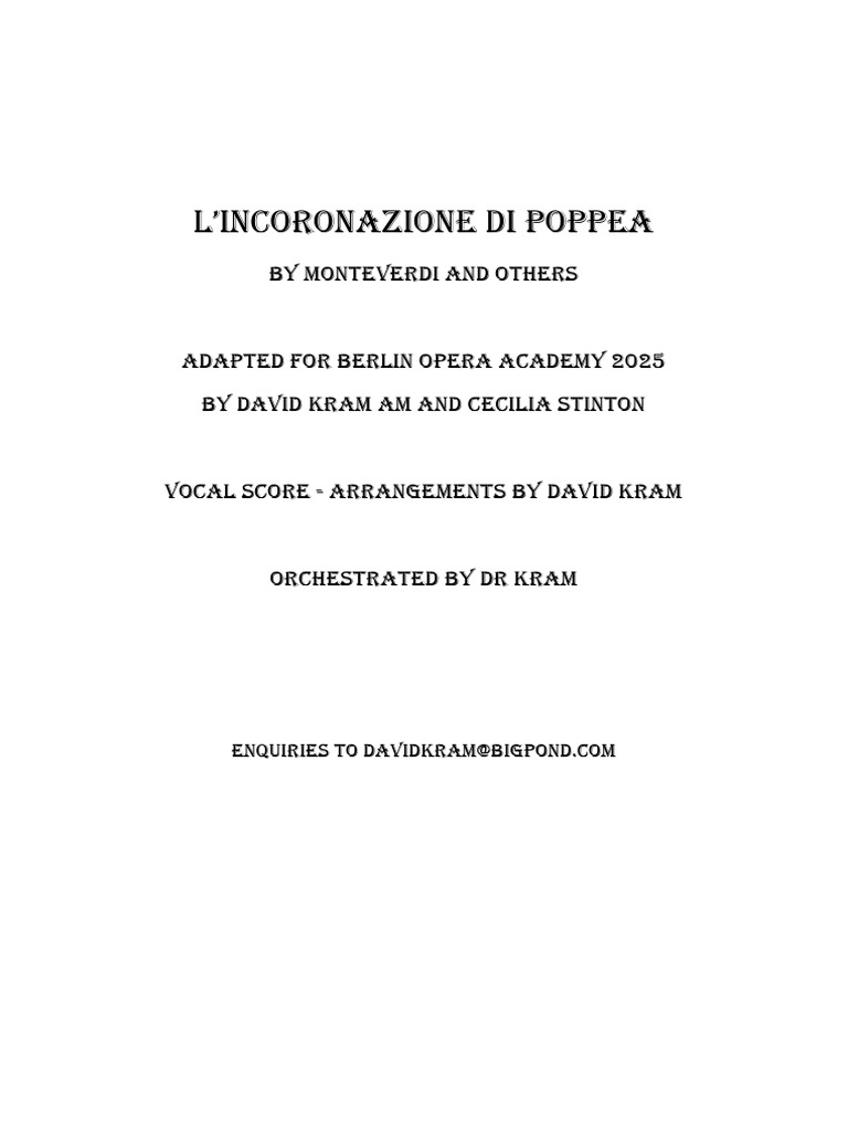 L'Incoronazione di Poppea Vocal Score | PDF