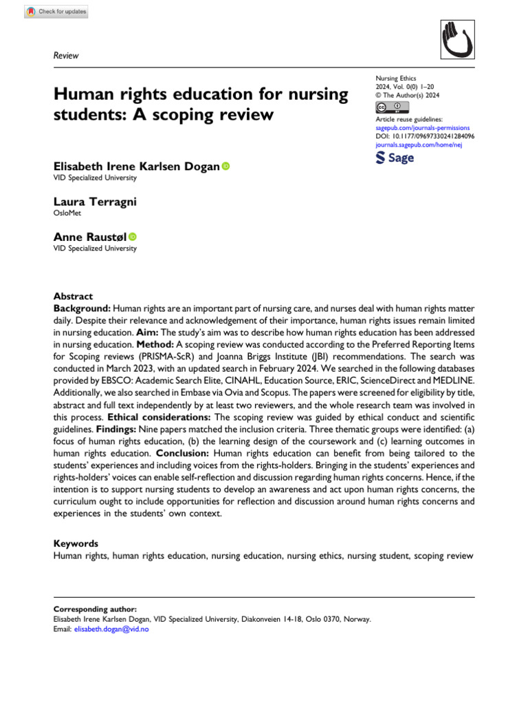Human Rights Education in Nursing | PDF | Systematic Review | Human Rights
