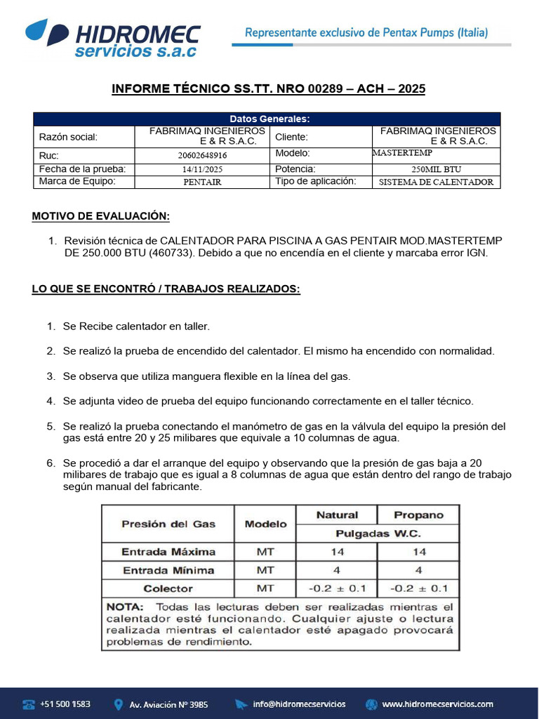 0289-2025 Informe de Calentador - Fabrimaq Ingenieros | PDF | Gases ...