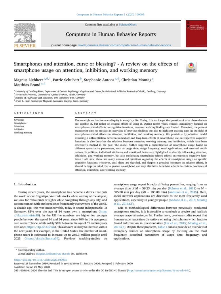 Smartphone Impact on Attention and Memory | PDF | Working Memory ...