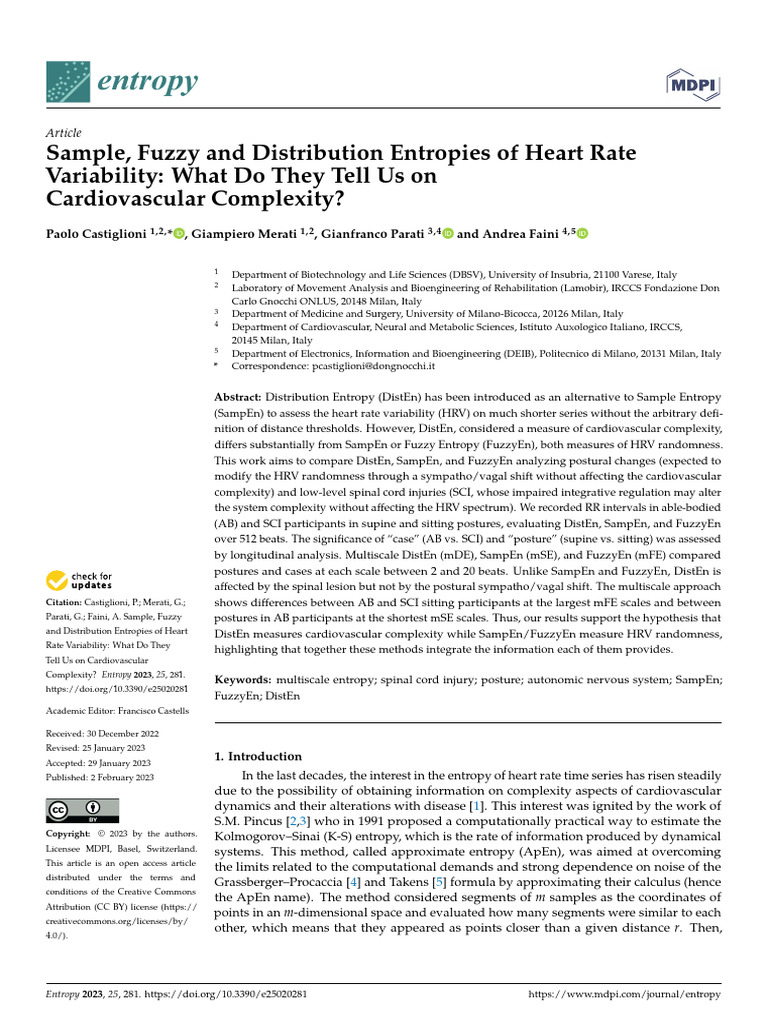 Heart Rate Variability Entropy Analysis | PDF | Heart Rate | Complexity