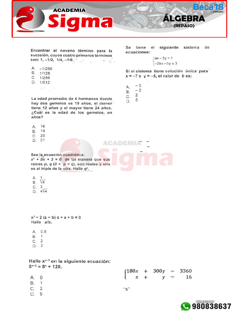 Problemas de álgebra y matemáticas aplicadas | PDF
