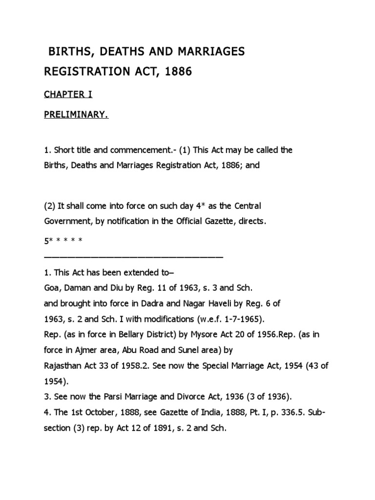 Births, Deaths and Marriages Registration Act, 1886 Government Politics Free 30day Trial