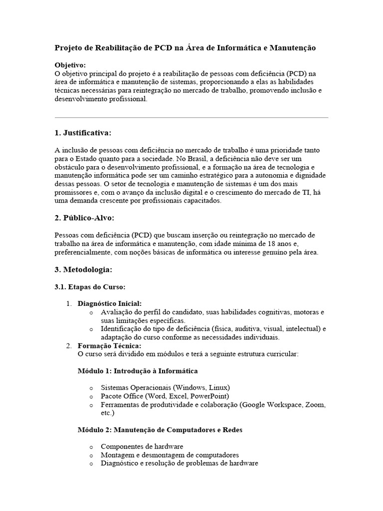 Reabilitação de PCD em Informática e Manutenção | PDF | Acessibilidade ...