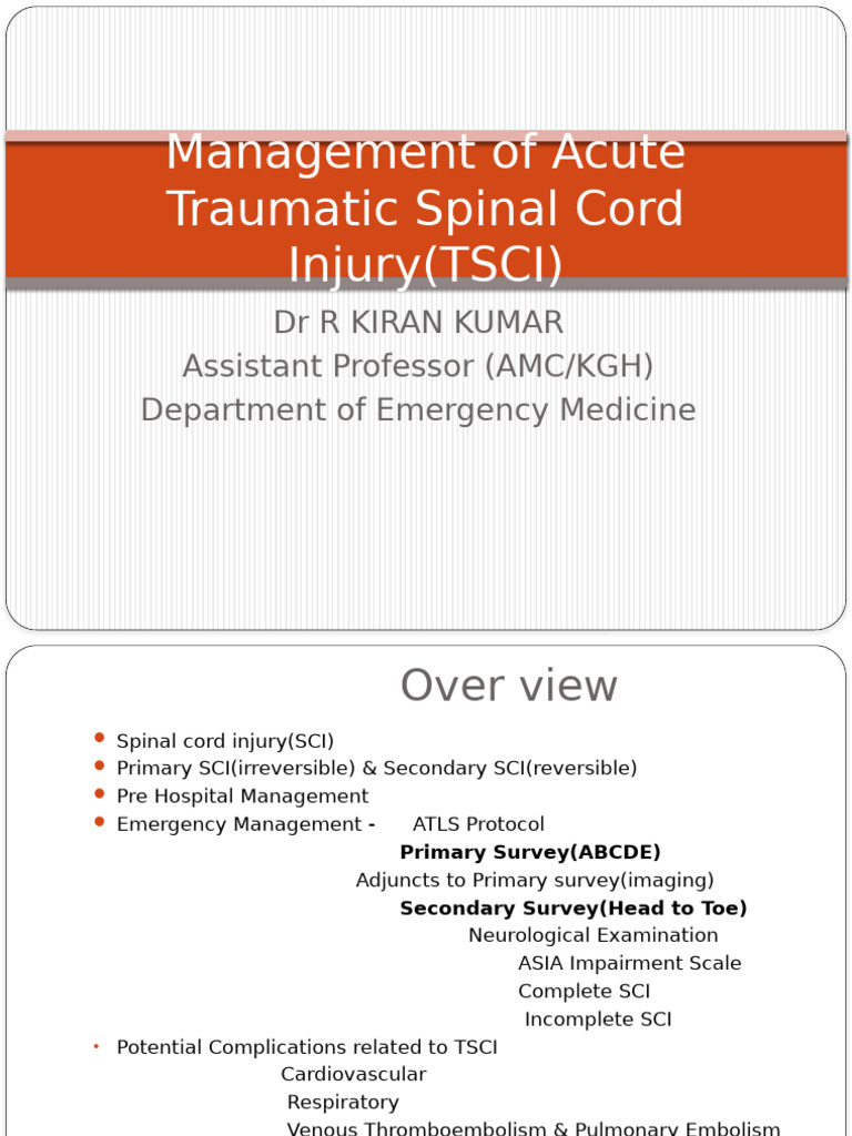 Acute Traumatic Spinal Cord Injury Management | PDF | Spinal Cord ...