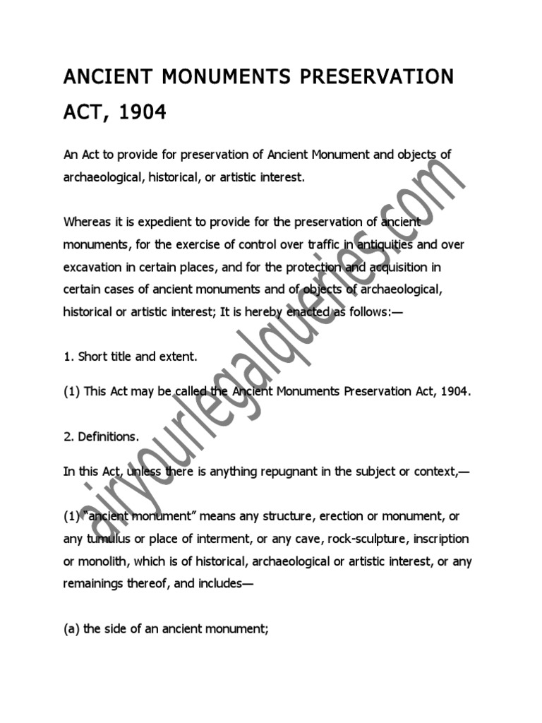 Ancient Monuments Preservation Act, 1904 PDF License Eminent Domain
