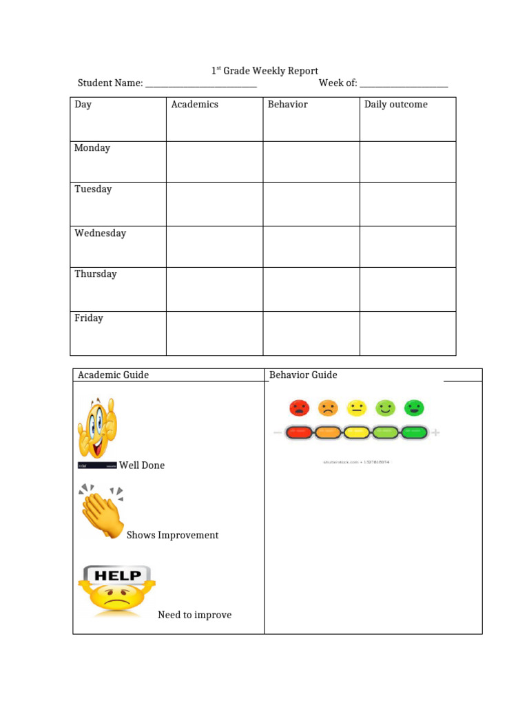 1st Grade Weekly Report Template | PDF