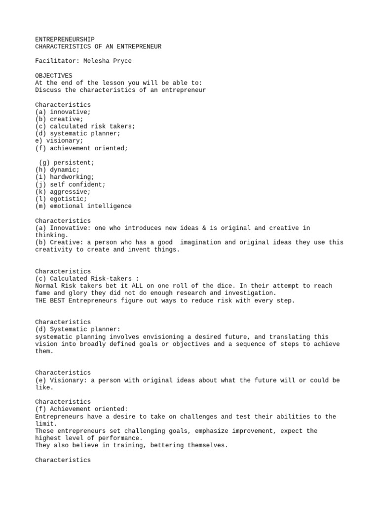 Characteristics of an Entrep _ Factors Contributing to the Success of ...