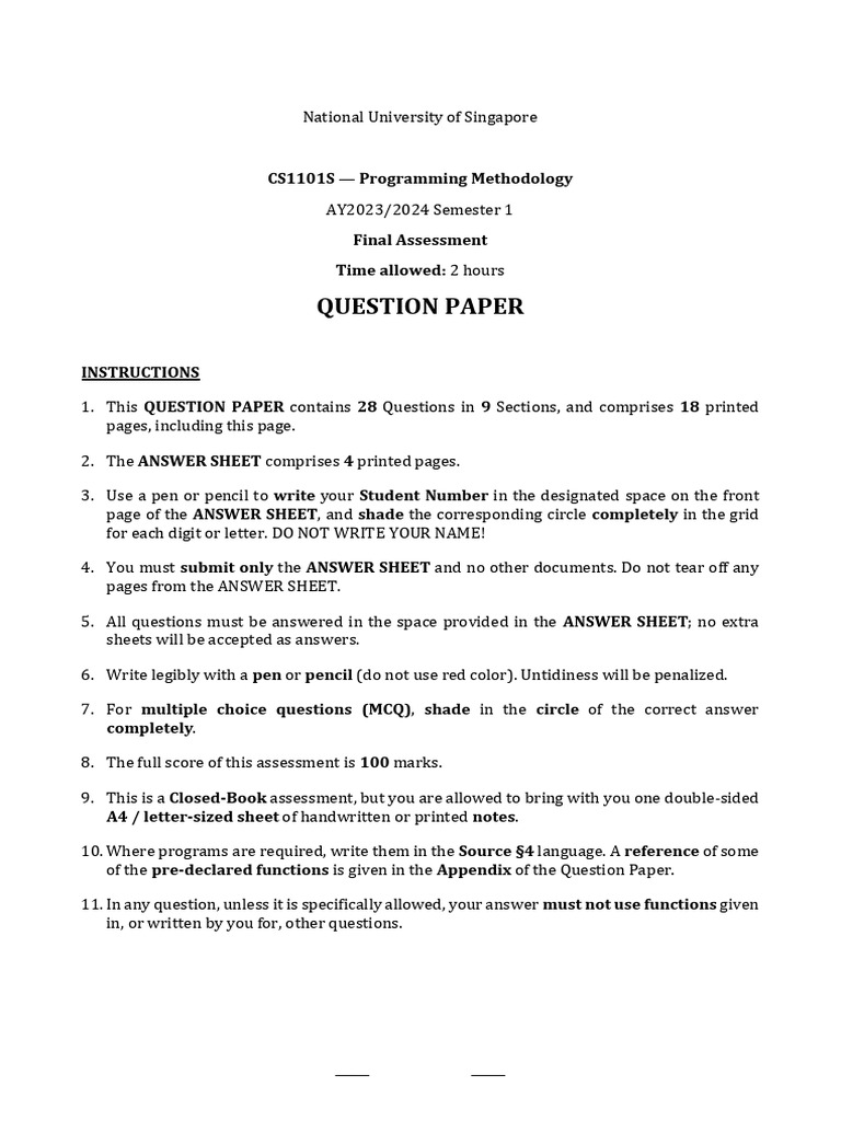 CS1101S Programming Methodology Exam | PDF | Function (Mathematics ...