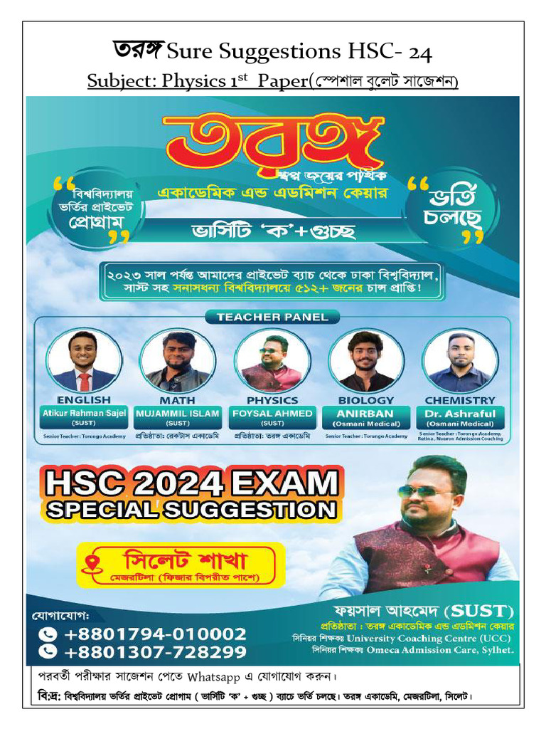 HSC-24 Physics Suggestions Update | PDF