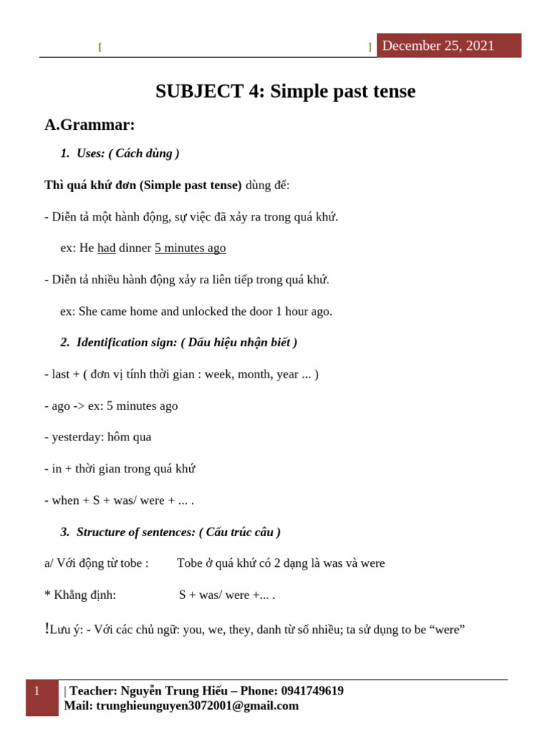 Simple Past Tense Grammar Guide | PDF | Grammar | Linguistics