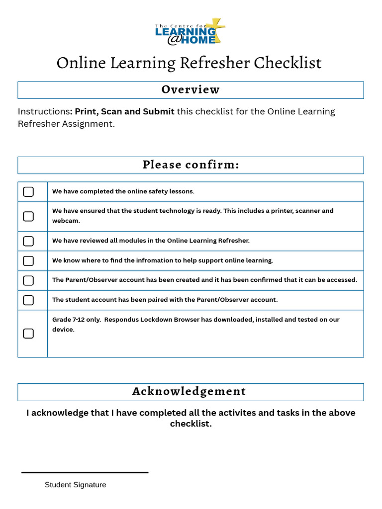 Online Learning Refresher Checklist | PDF