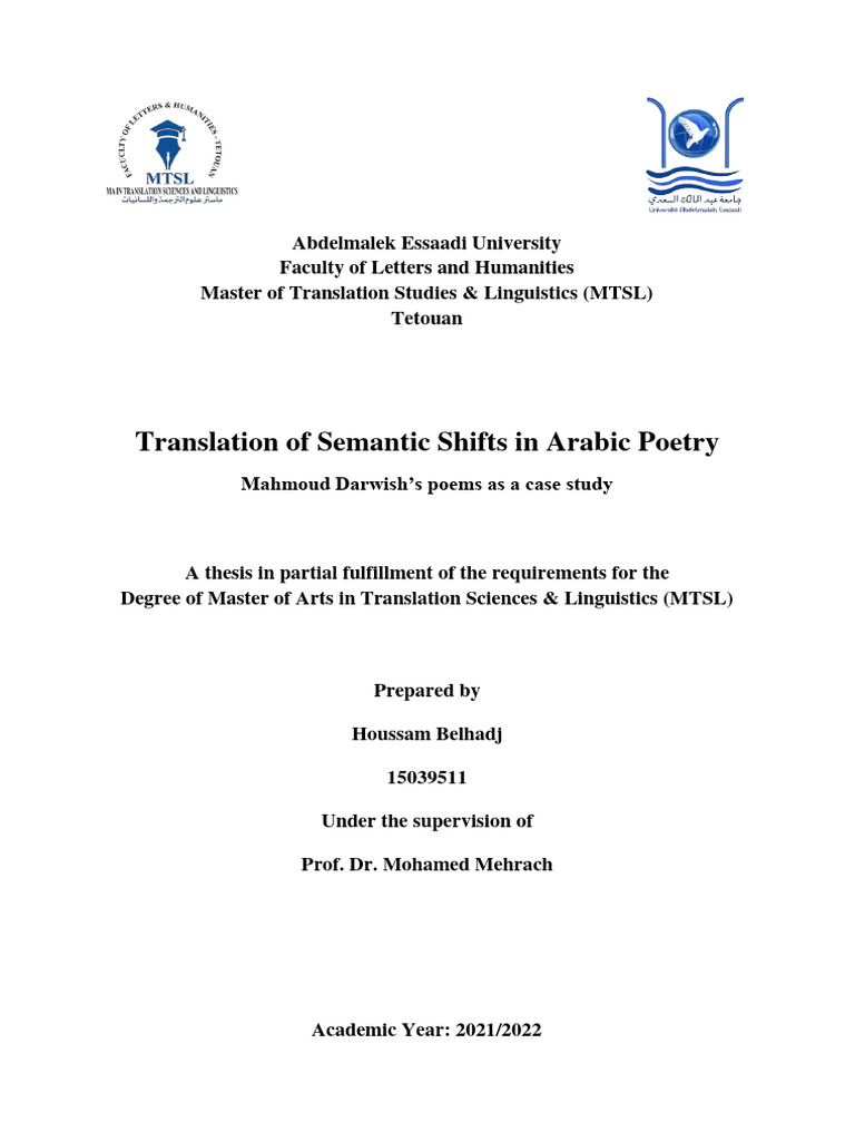Translation of Semantic Shifts in Arabic Poetry: Mahmoud Darwish's ...