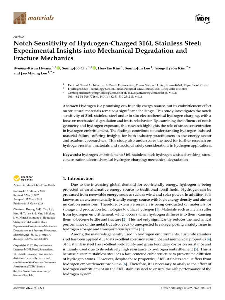 Notch Sensitivity of Hydrogen-Charged 316L Stainle | PDF | Deformation ...