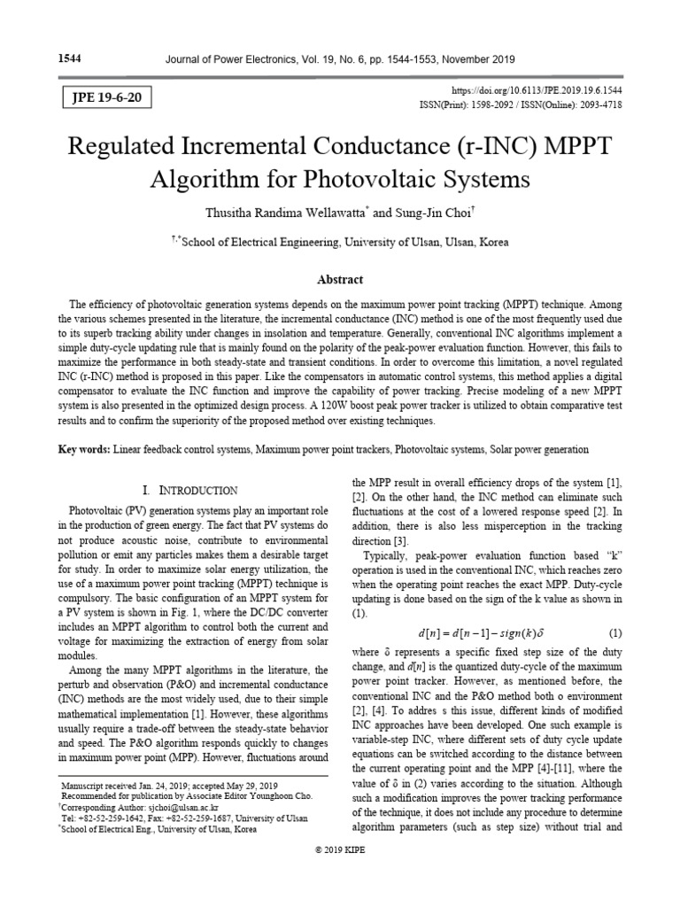 r-INC MPPT Algorithm for PV Systems | PDF | Electrical Engineering ...