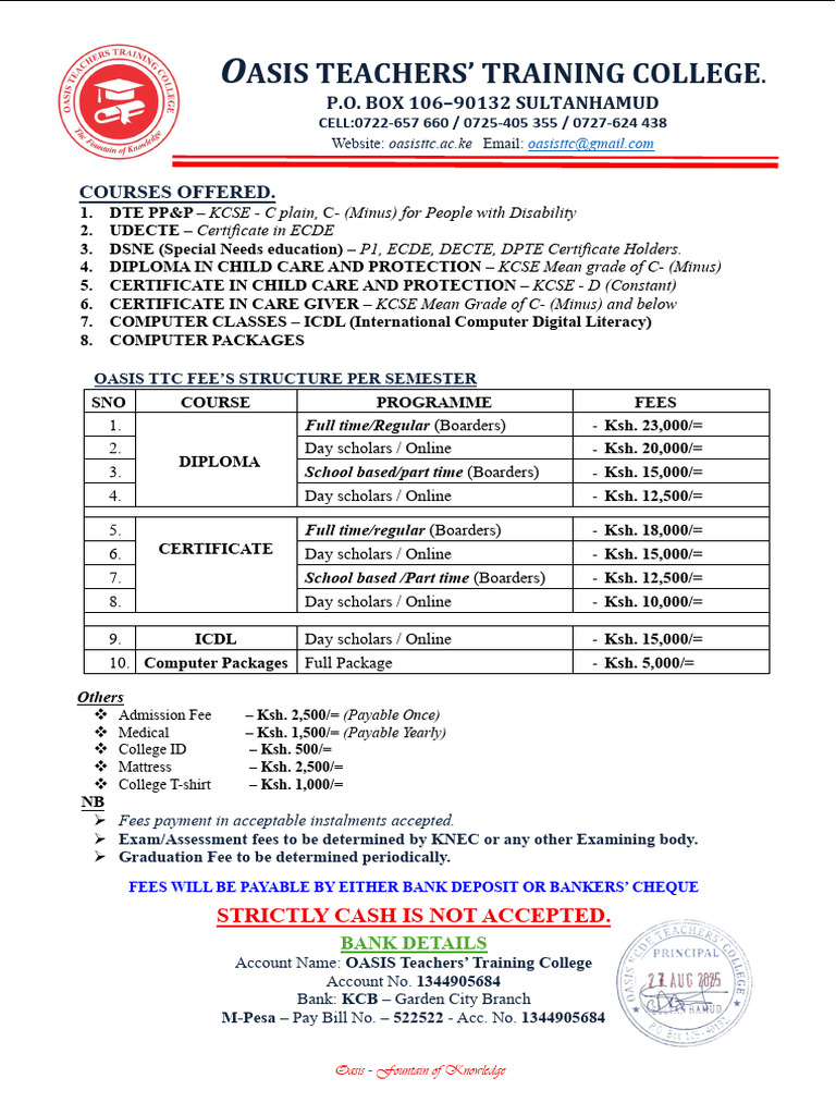 Oasis Teachers' Training College Courses | PDF
