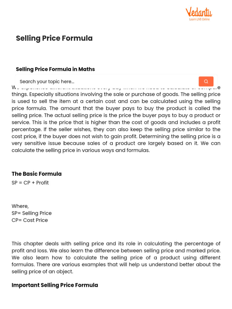 Selling Price Formula | PDF