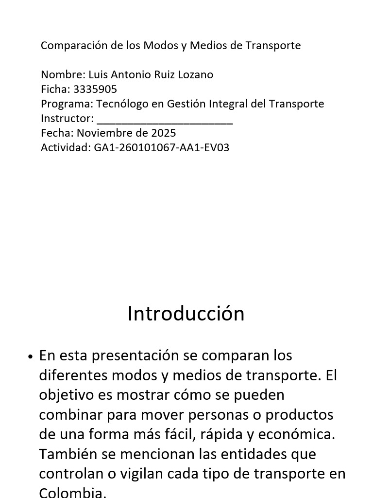 Modos y Medios de Transporte en Colombia | PDF | Transporte Intermodal ...
