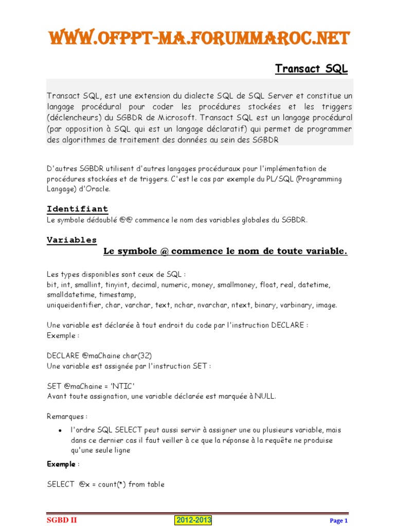 Introduction à Transact SQL et SGBDR | PDF | SQL | Génie logiciel