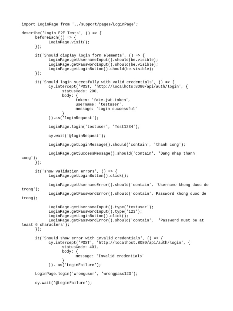 E2E Login Tests with Cypress | PDF
