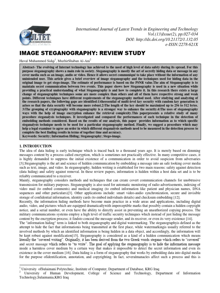 Image Steganography Techniques Review | PDF | Cryptography | Key ...