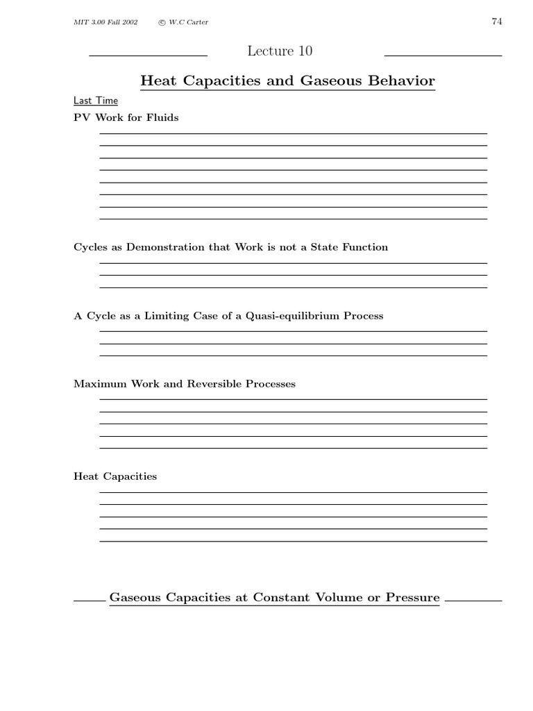 Heat Capacities and Gaseous Behavior Lecture - 10 | PDF | Gases | Heat ...
