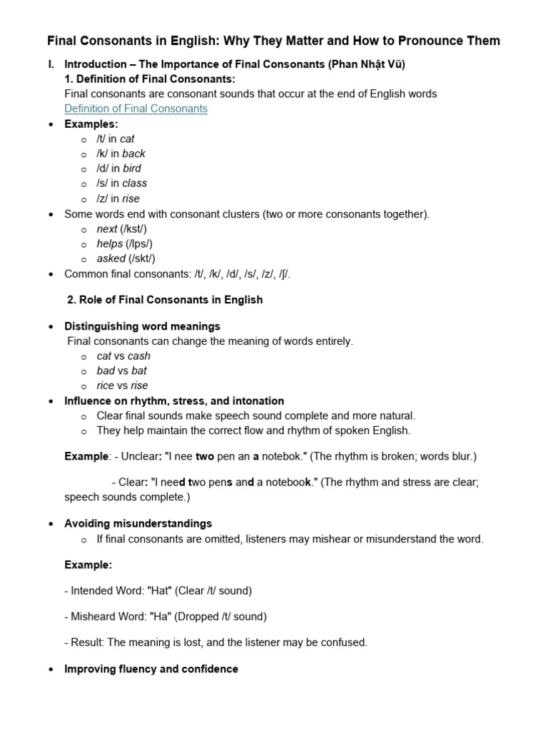Mastering English Final Consonants | PDF | Vietnamese Language | Consonant