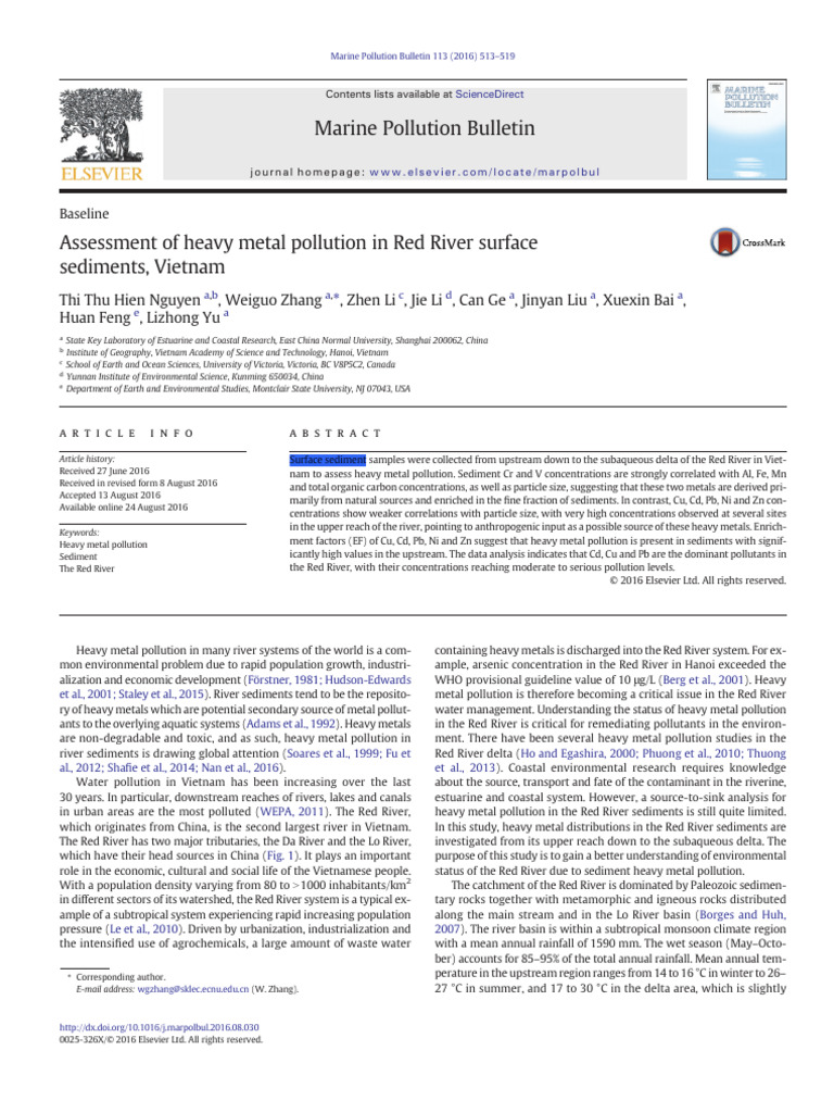 Hien N.T.T., 2016, "Assessment of Heavy Metal Pollution in Red River ...