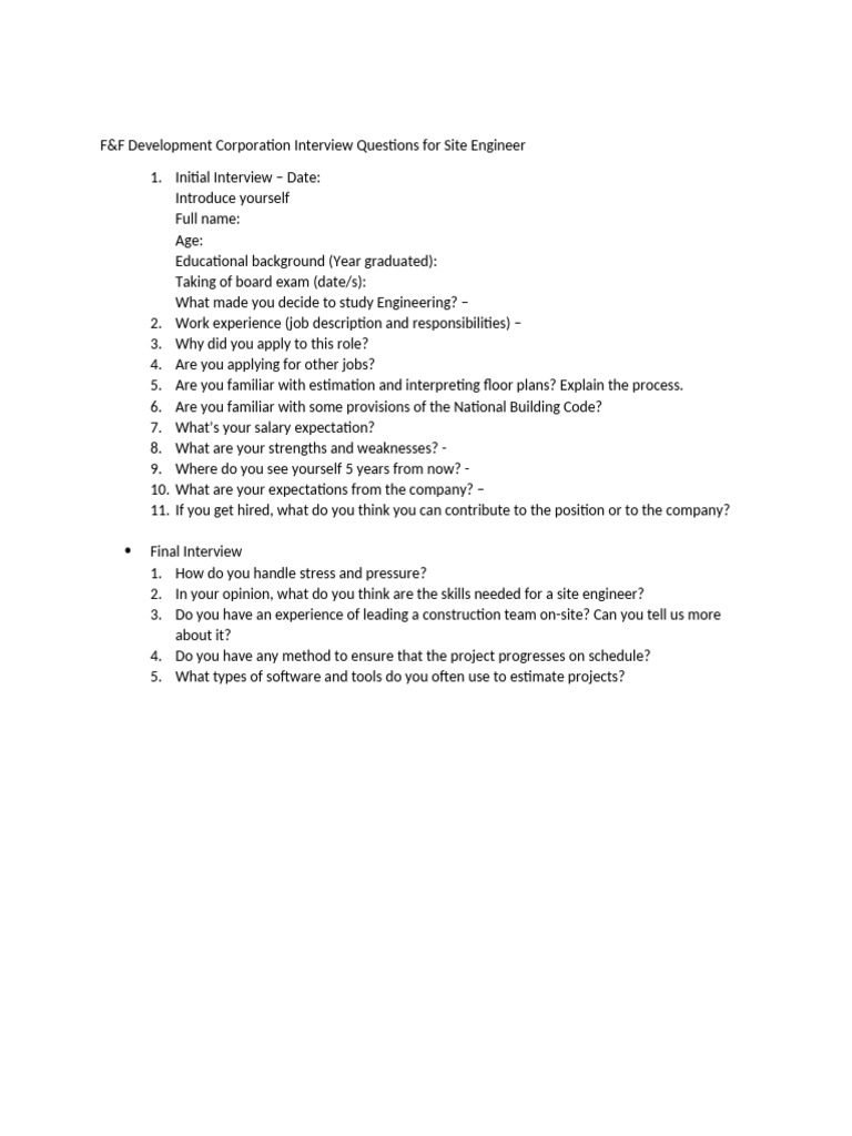 Site Engineer Interview Questions Guide | PDF