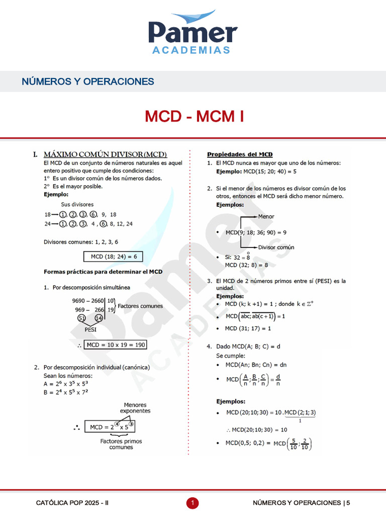 5 - MCD'MCM I | PDF | Matemáticas | Teoría de los números