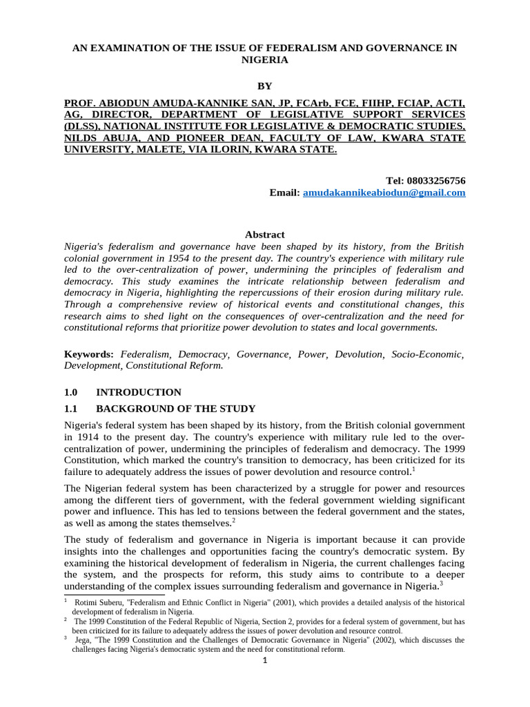 Federalism and Governance in Nigeria | PDF | Governance | Corruption