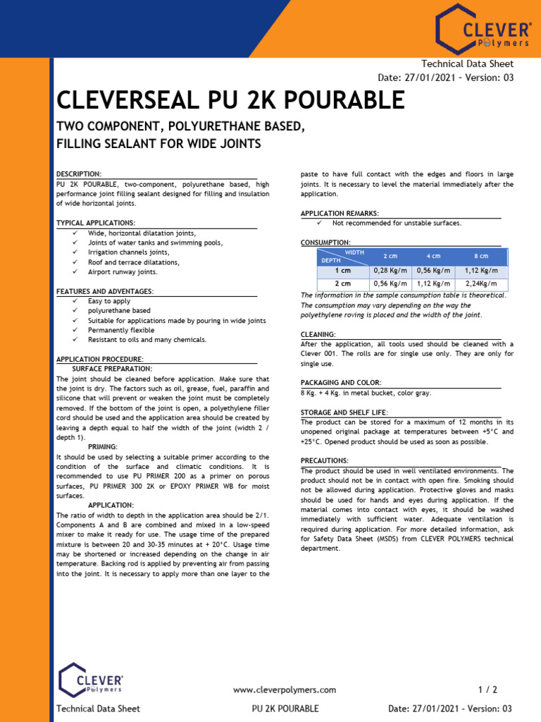 PU 2K Pourable Polyurethane Sealant | PDF | Polyurethane | Physical ...