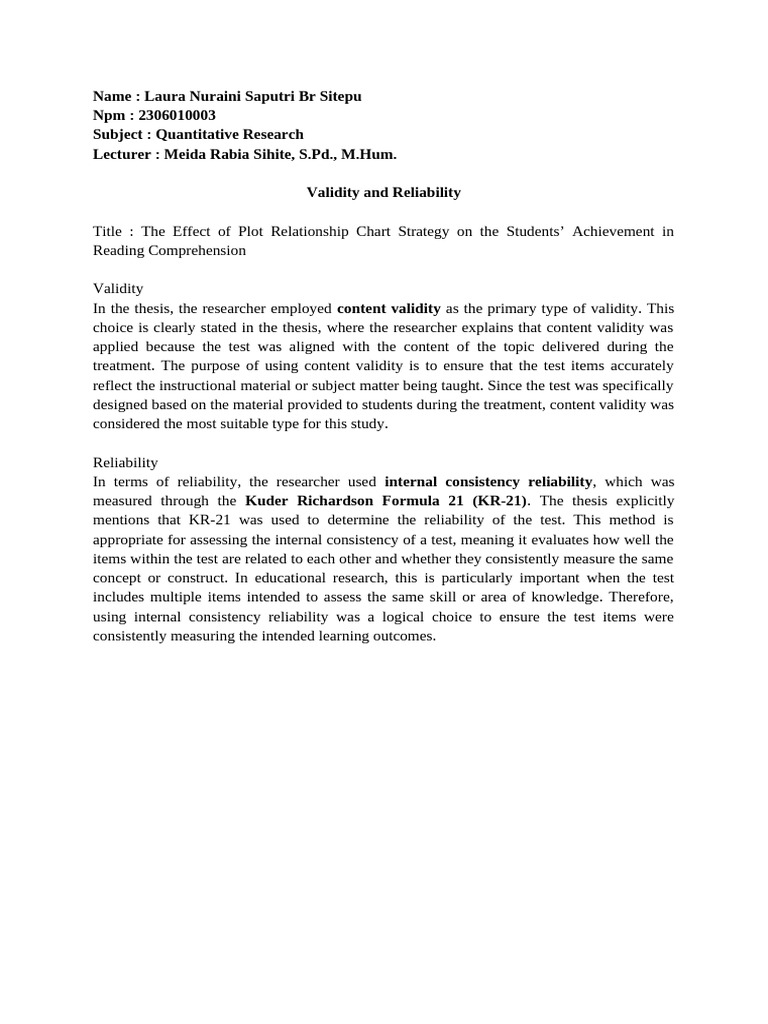 Quantitative (Validity and Reliability) | PDF