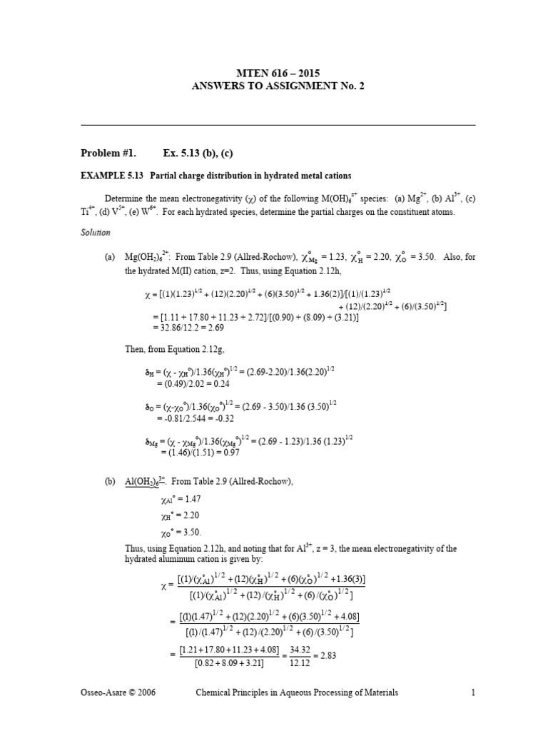 MTEN 616 - Assignment No. 2 - Answers | PDF | Ion | Properties Of Water