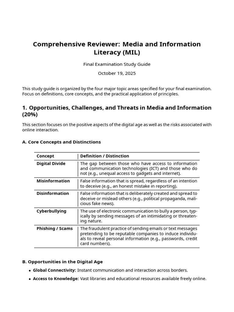 Media and Information Literacy Exam Guide | PDF | Typefaces | Massive ...