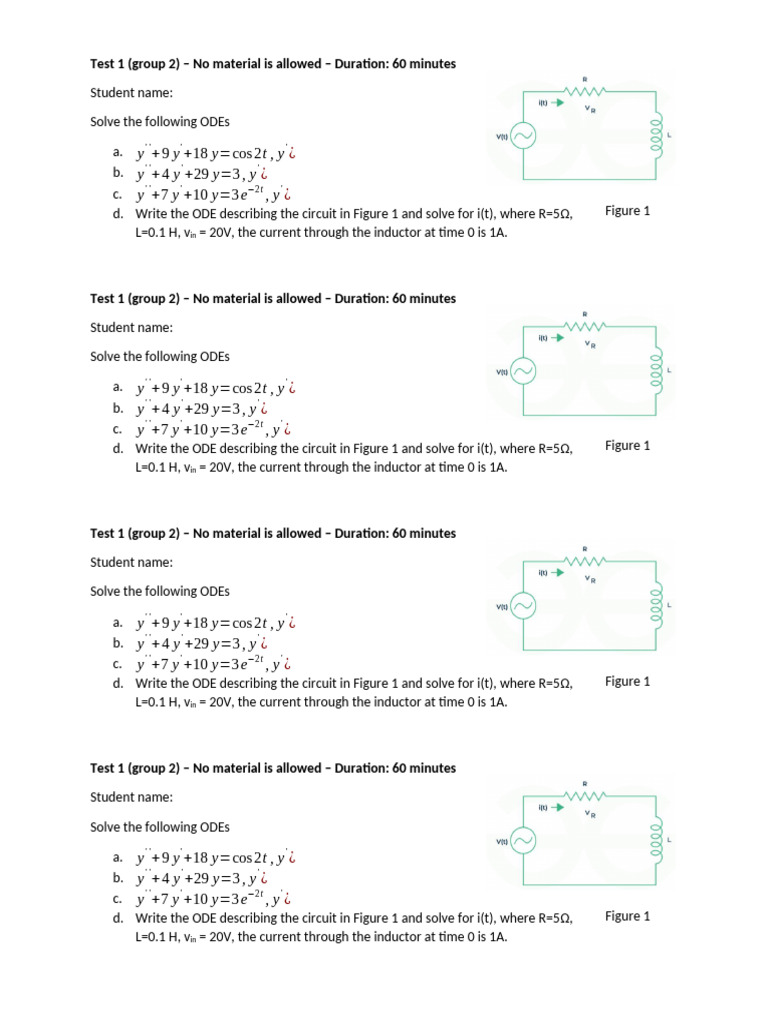 Test 1 - 2 ODE | PDF