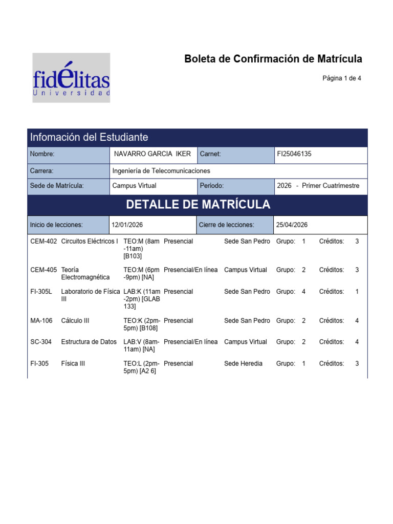 Pre Enrollment Confirmation Report | PDF