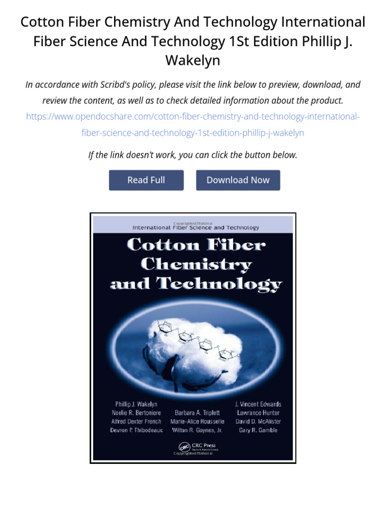 Cotton Fiber Chemistry and Technology International Fiber Science and ...