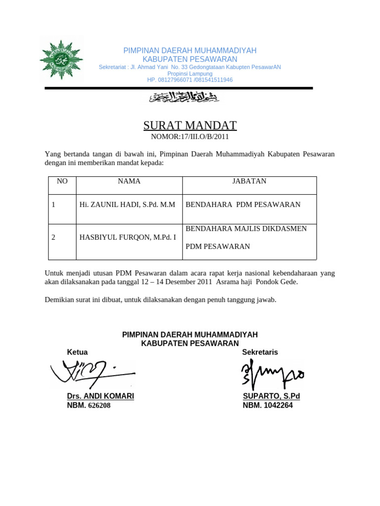 Mandat PDM Pesawaran untuk Acara Nasional | PDF