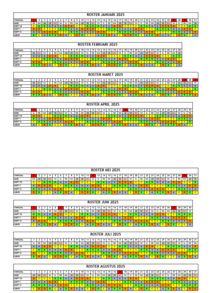 Shift Roster Schedule 2025 | PDF
