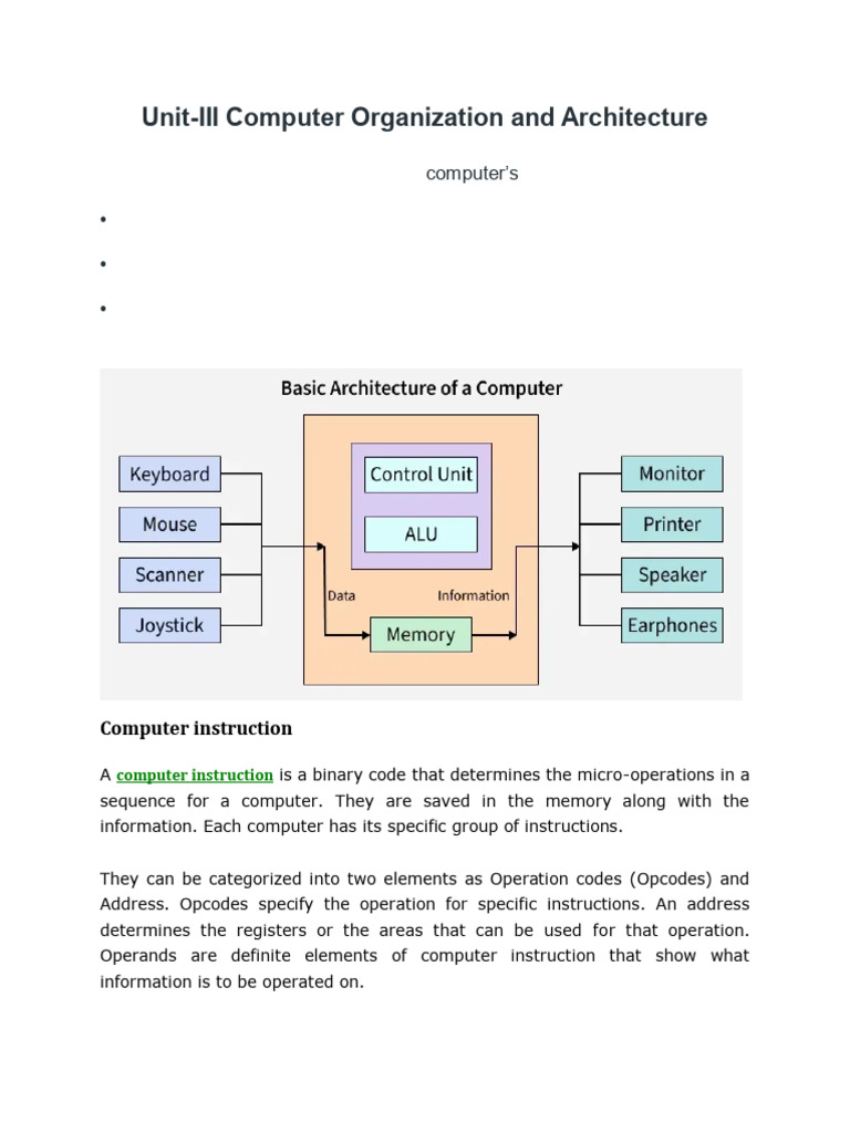 Computer Architecture and Instructions Guide | PDF