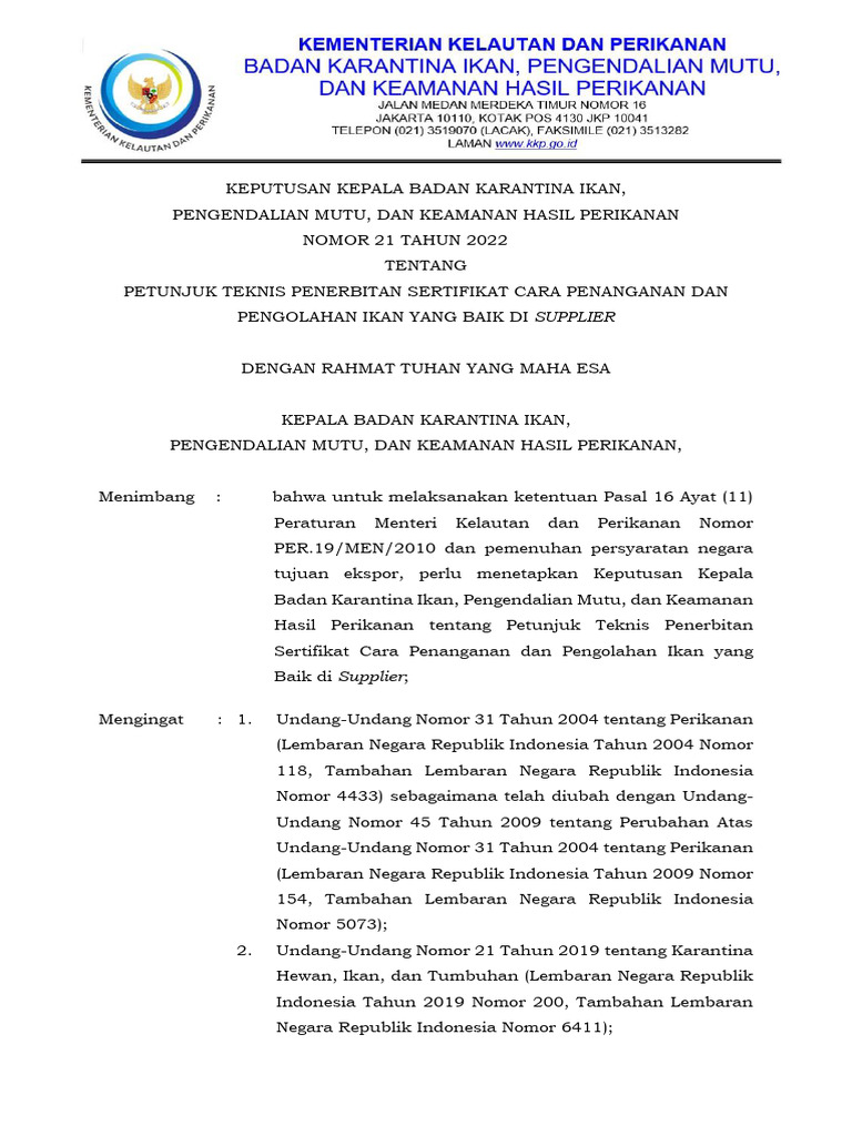 21 Kep Bkipm Tahun 2022 Juknis Penerbitan Sertifikat Cpib Di Supplier ...
